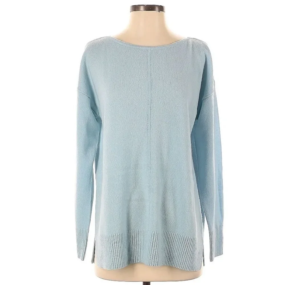 NEW Woolovers Luxurious Cashmere Boat Neck Sweater Soft Crystal Blue Small